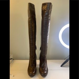 Prada Brown Leather Knee High Platform Boots